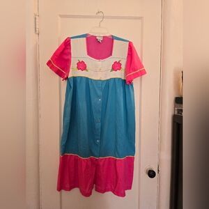 1980s Multicolored Cotton House Dress